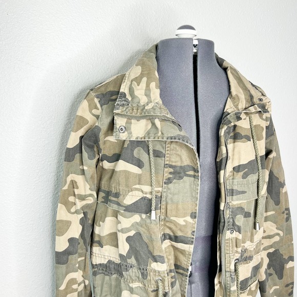 Ci Sono Green Camo Print Denim Full Zip Utility Jacket Women's Size Medium M - Picture 2 of 7